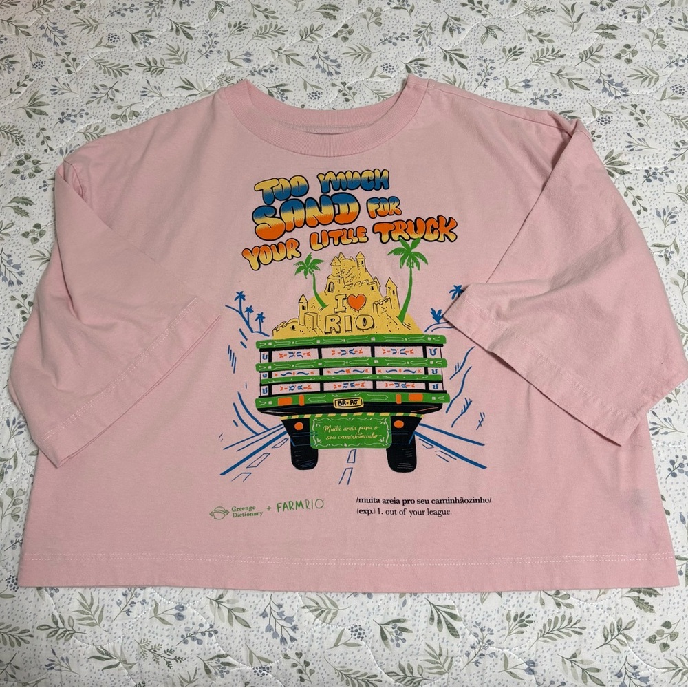 FARM Rio Pink Short Sleeve Tee with Colorful Truck Graphic RARE